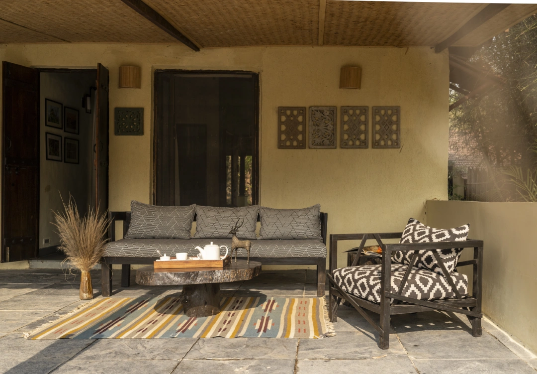 A private cottage veranda prepared for tea