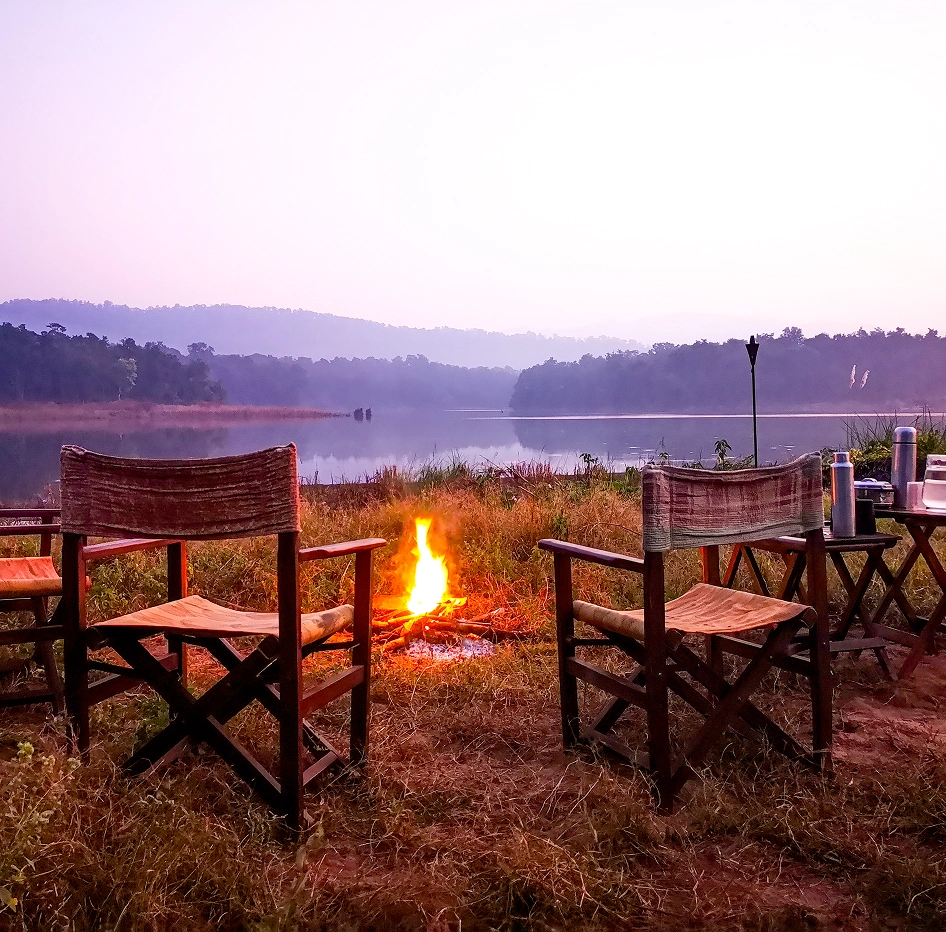 Campfire beside the Satpura riverside
