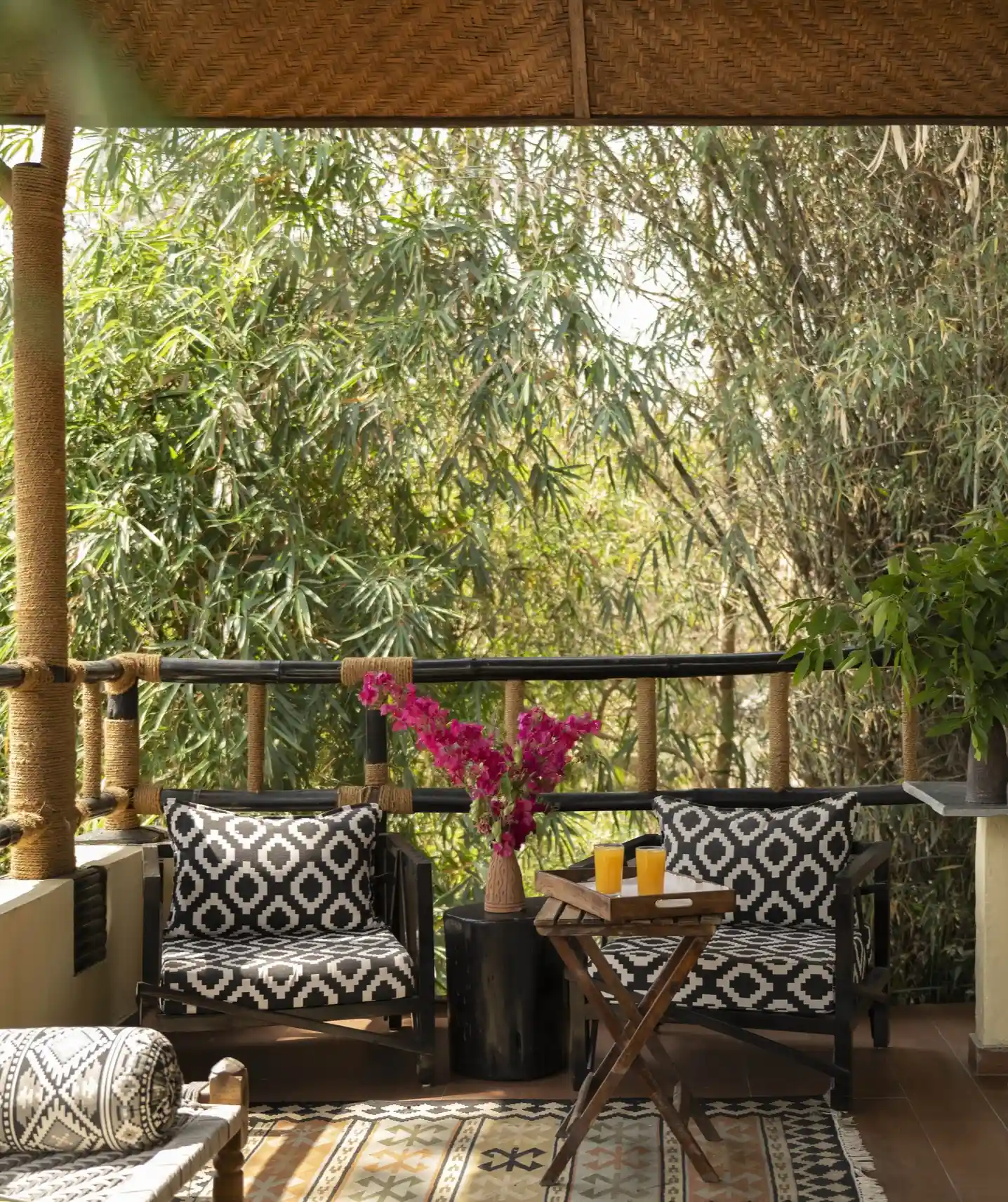 Private lodge balcony overlooking the forest